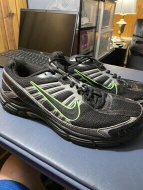 Nike Air Max Moto Black Running Shoes with Neon Green Swoosh Size 10.5m